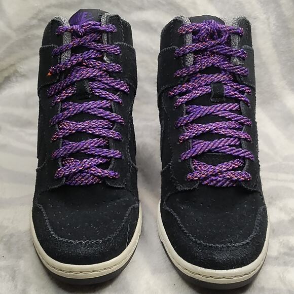 NIKE💥WEDGE PURPLE STYLE DUNK SKY HIGH🖤BLACK🖤COURT💜PURPLE💜LADIES 6.5 IN VGUC - Picture 2 of 16